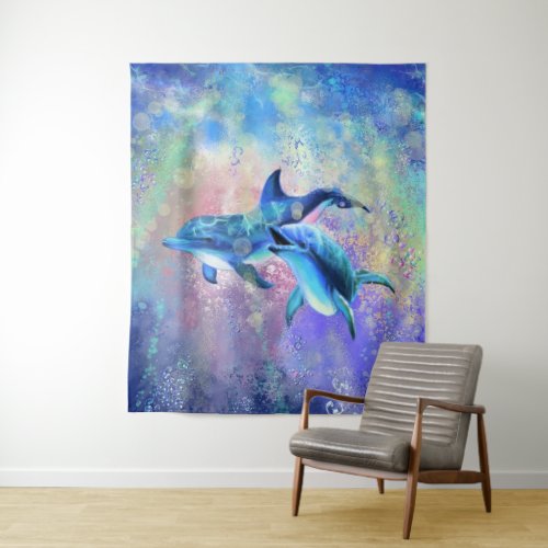 Happy Dolphin Couple Tapestry _ Family