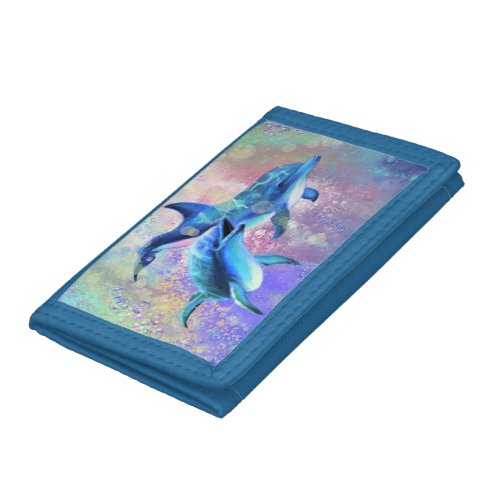 Happy Dolphin Couple Trifold Wallet _ Blue