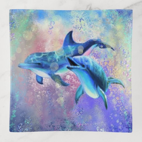 Happy Dolphin Couple Trinket Tray