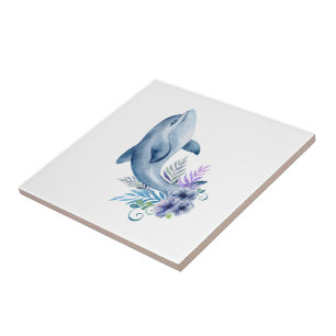 Happy Dolphin Design Ceramic Tile