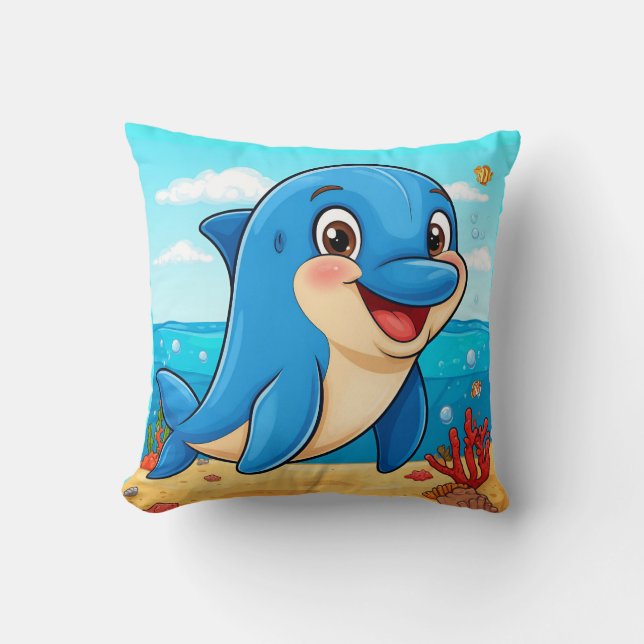 🐬 Happy Dolphin Jumping Through Waves 🌊✨ Throw Pillow (Front)