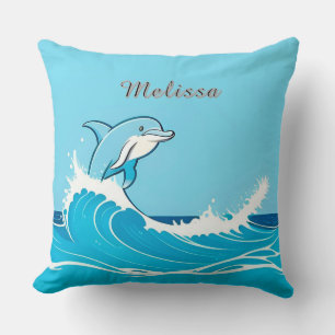 Happy Dolphin Sea Life For Coastal Interiors Throw Pillow
