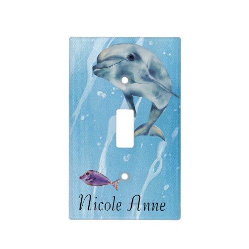 Happy Dolphin Underwater Sea Monogram  Light Switch Cover
