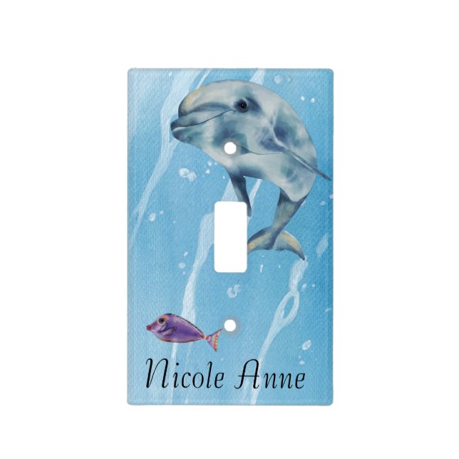 Happy Dolphin Underwater Sea Monogram  Light Switch Cover (Front)