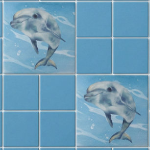 Happy Dolphin Watercolor Beach Ocean  Ceramic Tile