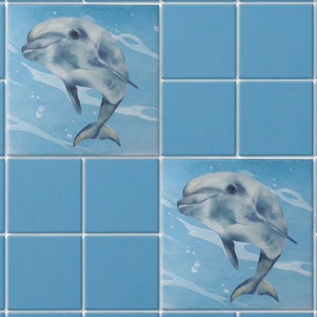 Happy Dolphin Watercolor Beach Ocean  Ceramic Tile (Creator Uploaded)