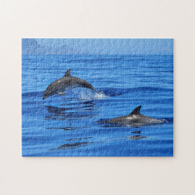 Happy Dolphins in Blue Ocean Water Waves Jigsaw Puzzle (Horizontal)
