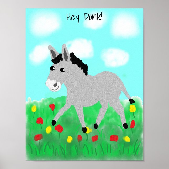 Happy Donkey in Flower Meadow Poster (Front)