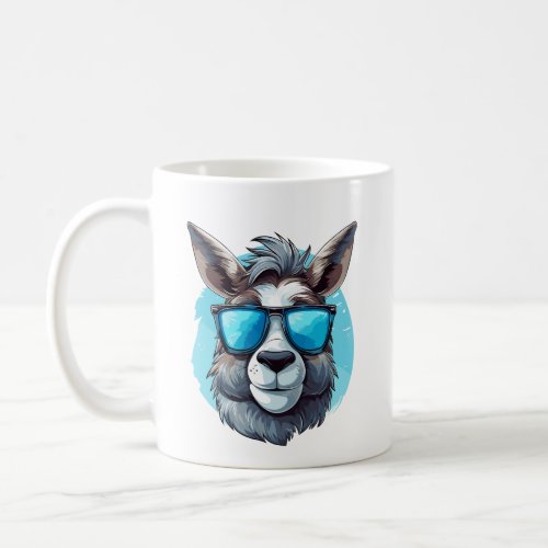Happy Donkey with Sunglasses on a blue Background Coffee Mug