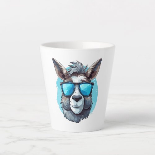 Happy Donkey with Sunglasses on a blue Background Latte Mug