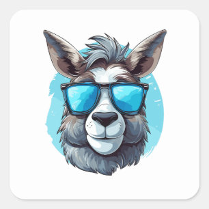 Happy Donkey with Sunglasses on a blue Background Square Sticker