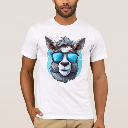Happy Donkey with Sunglasses on a blue Background T_Shirt