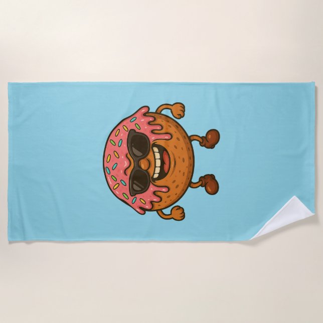 Happy Donuts Blu Beach Towel (Front)