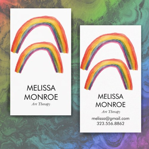 Happy Double Rainbows illustrated watercolor Business Card