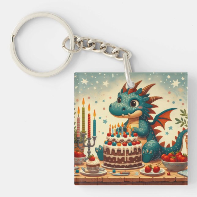 Happy Dragon's Birthday Feast Keychain (Front)