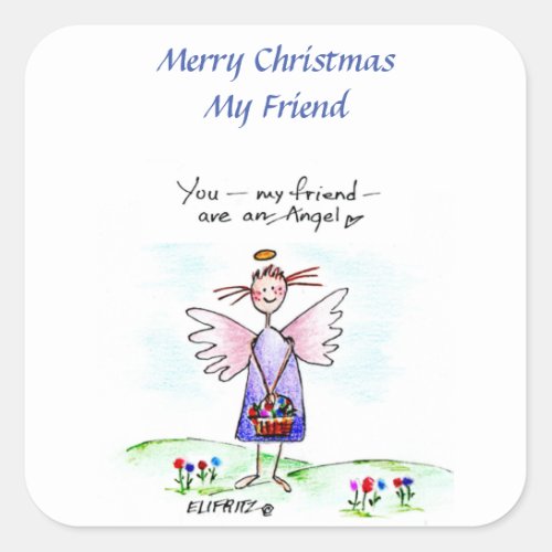 Happy Drawing You My Friend Purple Blue Green  Square Sticker