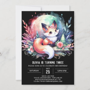 Happy Dreamy Fox Birthday digital Invitation