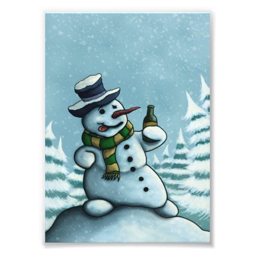 happy drinking snowman holiday photo print