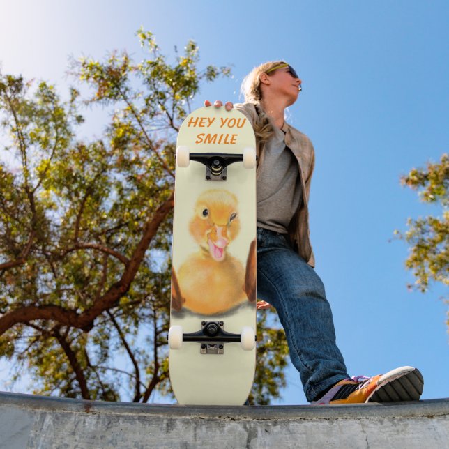 Happy Duck Funny Skateboard Smile -  Custom Text (Outdoor 1)