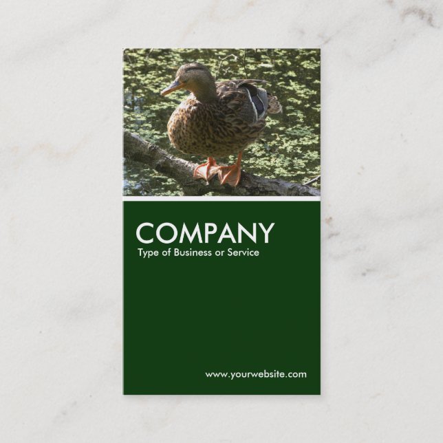 Happy Duck (Sepia) - Dark Green Business Card (Front)