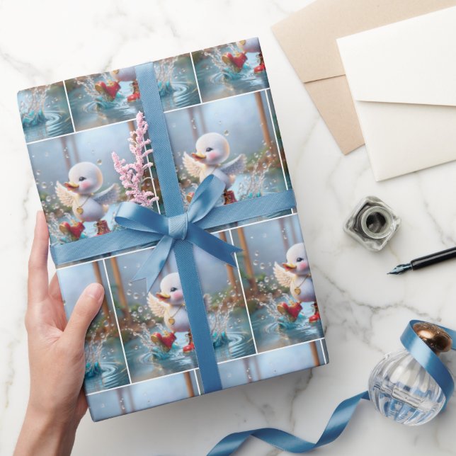 Happy Duckling In Rain Puddle Wrapping Paper (Gifting)