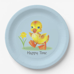 Happy Duckling on Light Blue Paper Plates