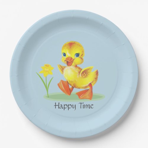 Happy Duckling on Light Blue Paper Plates