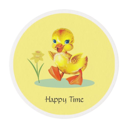 Happy Duckling on Yellow Birthday Party Edible Frosting Rounds