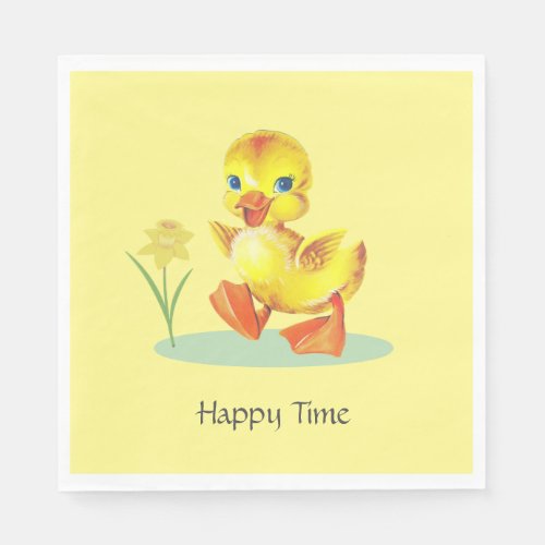 Happy Duckling on Yellow Birthday Party Napkins