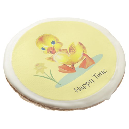 Happy Duckling on Yellow Birthday Party Sugar Cookie