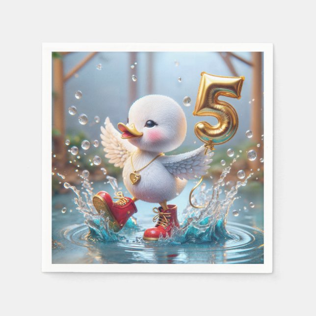Happy Duckling With #5  Birthday Balloon Napkins (Front)