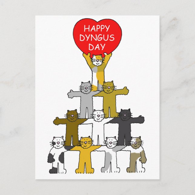 Happy Dyngus Day April Cartoon Cats Postcard (Front)