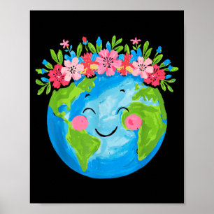 Happy Earth Day 2025 Cute Earth Floral Earth Poster