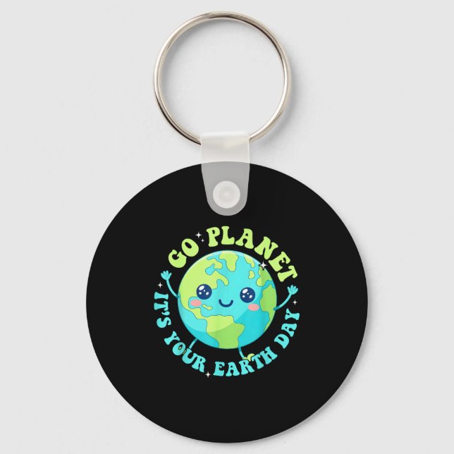 Happy earth day 2026 cute planet environment men keychain (Front)