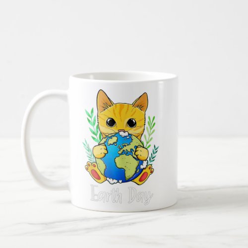 Happy Earth Day  Cute Earth With Cat Earth Day 202 Coffee Mug