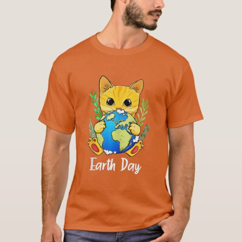 Happy Earth Day  Cute Earth With Cat Earth Day 202 T_Shirt