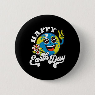 Happy Earth Day Cute Peace Sign Flower Button