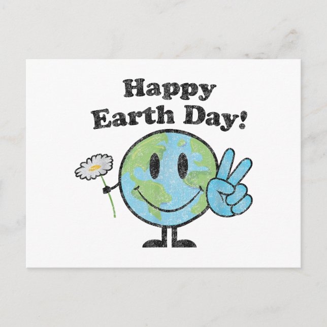 Happy Earth Day Cute Peace Sign Flower Distressed Holiday Postcard (Front)