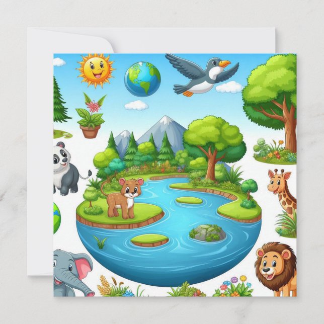 Happy Earth Day - Globe Green Tree Water Continent Holiday Card (Front)