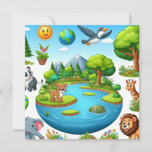 Happy Earth Day - Globe Green Tree Water Continent Holiday Card