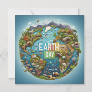 Happy Earth Day - Globe Green Tree Water Continent Holiday Card