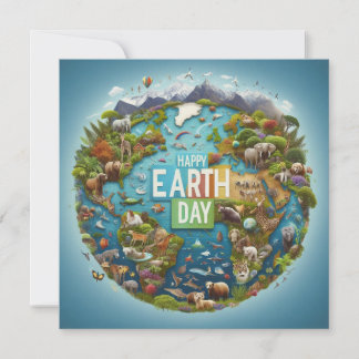 Happy Earth Day - Globe Green Tree Water Continent Holiday Card
