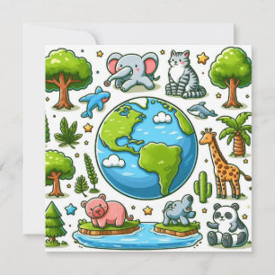 Happy Earth Day - Globe Green Tree Water Continent Holiday Card