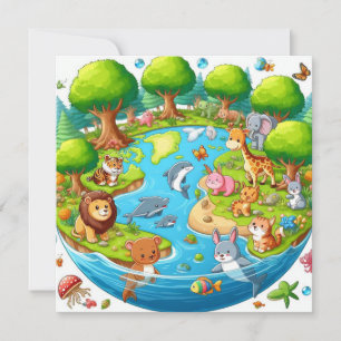 Happy Earth Day - Globe Green Tree Water Continent Holiday Card