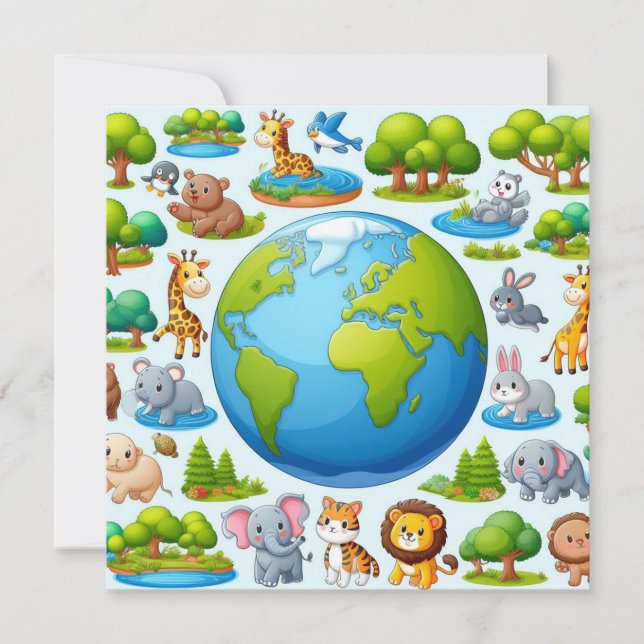 Happy Earth Day - Globe Green Tree Water Continent Holiday Card (Front)