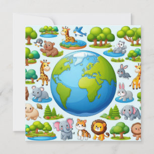 Happy Earth Day - Globe Green Tree Water Continent Holiday Card