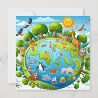 Happy Earth Day - Globe Green Tree Water Continent Holiday Card