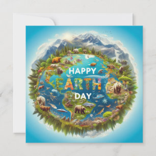 Happy Earth Day - Globe Green Tree Water Continent Holiday Card