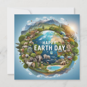 Happy Earth Day - Globe Green Tree Water Continent Holiday Card