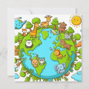 Happy Earth Day - Globe Green Tree Water Continent Holiday Card